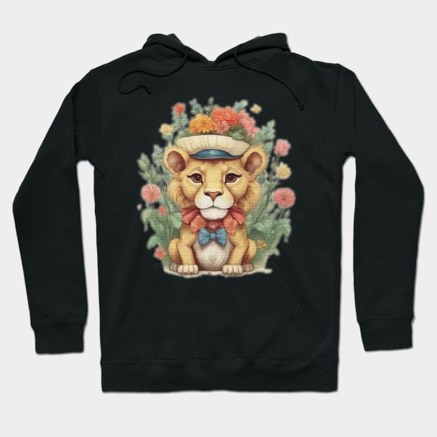 a cute little lion wearing a hat and a bow tie Hoodie by JnS Merch Store